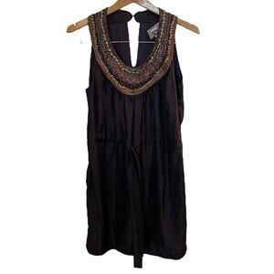 Baraschi Anthropology Women’s Purple Silk Dress Beaded Adjustable Tie Waist M